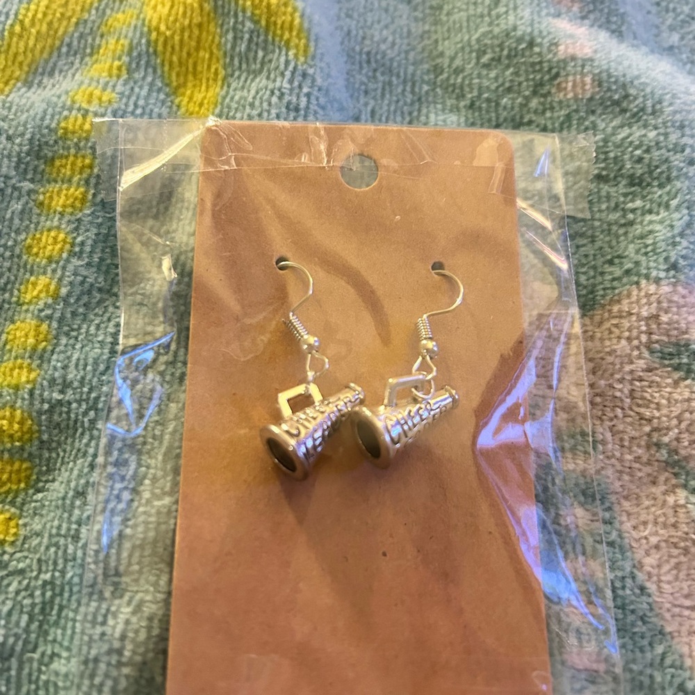 Silver cheerleader megaphone earrings